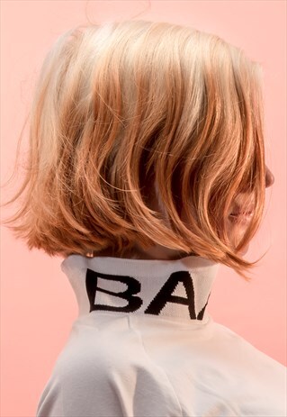 WHITE COLLAR /WHITE LONG SLEEVE T-SHIRT WITH LOGO TURTLENECK