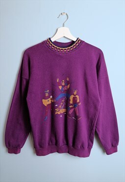 80's Retro Sweatshirt Oliver Twist Novelty Print Purple