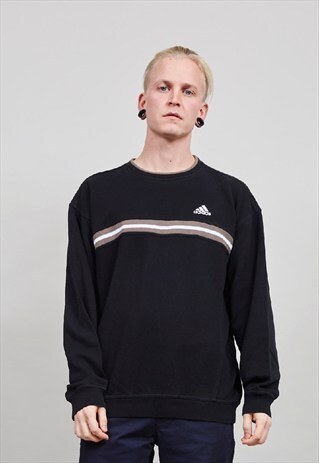 VINTAGE BLACK STRIPE DETAIL OVERSIZED ADIDAS SWEATER