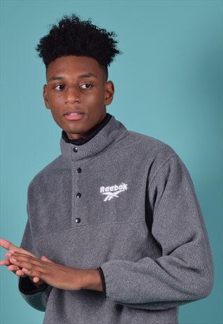 VINTAGE REEBOK GREY 1/4 POPPER FLEECE JUMPER