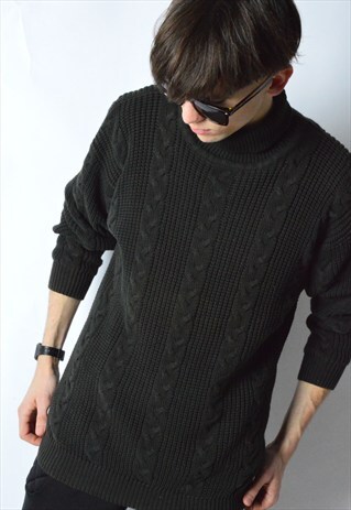 VINTAGE 90S KHAKI GREEN KNIT TURTLENECK JUMPER
