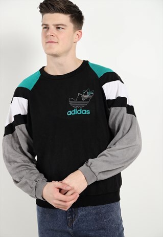 VINTAGE 80S ADIDAS GRAPHIC SWEATSHIRT BLACK GREEN GREY
