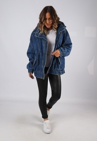 DENIM JACKET 90'S BOMBER LINED OVERSIZED UK 18 (BJDI)