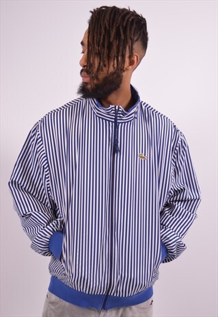 LACOSTE MENS VINTAGE BOMBER JACKET MEDIUM BLUE STRIPES 90S
