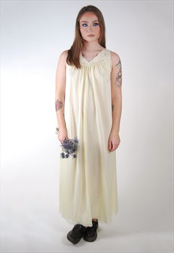 70s Night Gown (M) vintage cream nighty maxi dress victorian