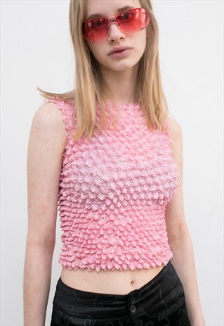 VINTAGE BABY PINK POPCORN TOP STRETCHY ONE SIZE PARTY STYLE