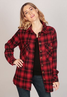 Full Sleeve Check Oversize Shirt in Red