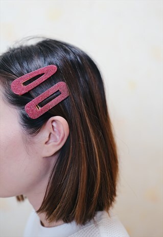 GLITTER HAIR CLIP BLINGS BLING BARRETTES - PINK SET OF 2