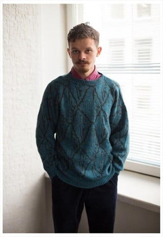 VINTAGE 80'S BLUE PATTERNED JUMPER