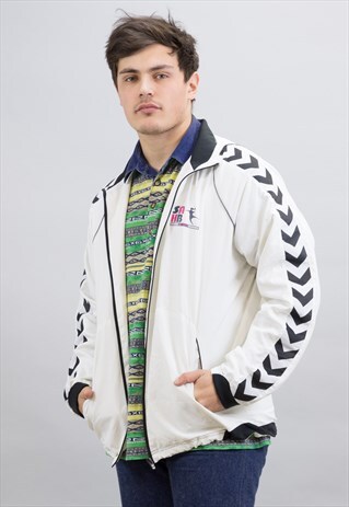 VINTAGE 90'S WHITE HUMMEL TAPE TRACK JACKET