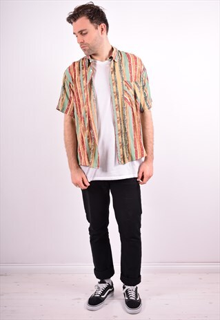 MENS VINTAGE SHIRT XL MULTI STRIPES 90'S