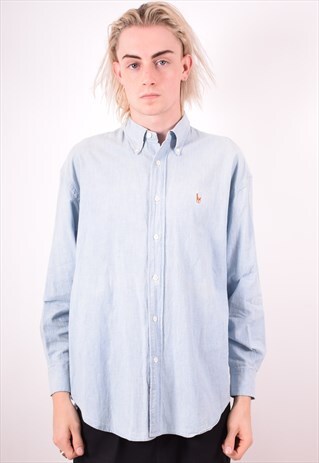 POLO RALPH LAUREN MENS VINTAGE SHIRT LARGE BLUE 90S