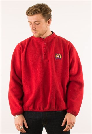VINTAGE 90S RED DISNEY BUTTON DOWN QUARTER ZIP FLEECE