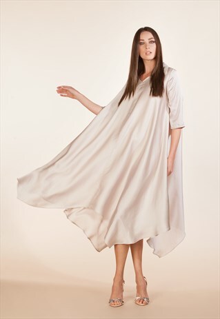 BEIGE DRESS/ MAXI DRESS/ LONG SLEEVE DRESS/ SHIRT DRESS