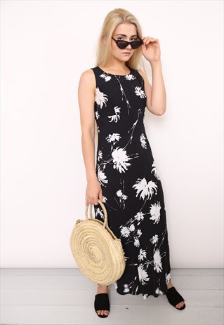 VINTAGE 90S MONOCHROME FLORAL MIDI DRESS