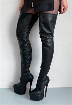 Vintage Y2K platform stripper red sole boots in sexy black