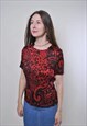 ABSTRACT PRINT VINTAGE PULLOVER RED BLOUSE WITH SHORT SLEEVE