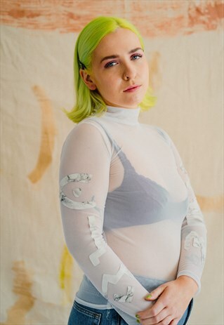 ABSTRACT S & M SHEER WHITE LONG SLEEVE TOP