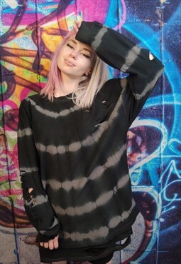 Tie-dye graffiti jumper 2 layer retro long t-shirt in black