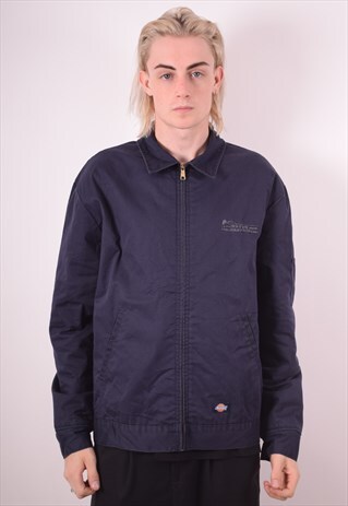 DICKIES MENS VINTAGE HARRINGTON JACKET LARGE NAVY BLUE 90S
