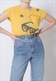 VINTAGE 90S HOLIDAY GLASSES PATTERN KNITWEAR TOP IN YELLOW S