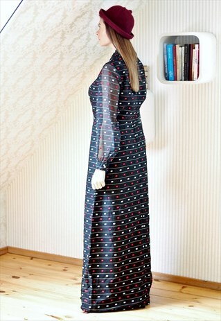 BLACK VINTAGE DRESS WITH WHITE AND RED SQUARES