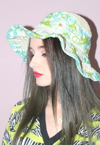 VINTAGE 1990'S FESTIVAL BOHO EDGY FLORAL PRINT BUCKET HAT