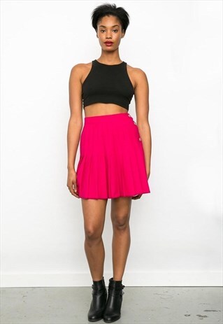 80'S VINTAGE PURE VIRGIN WOOL HOT PINK PLEATED MINI SKIRT