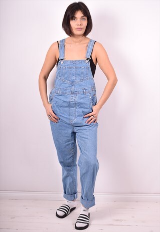 WOMENS VINTAGE DENIM DUNGAREES SMALL BLUE 90'S