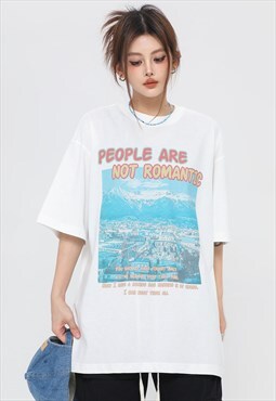 Mountain print t-shirt romantic tee grunge slogan top white