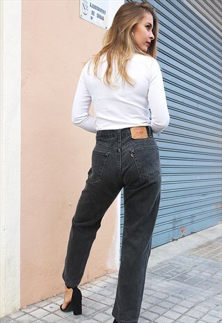ORIGINAL LEVI'S LIGHT BLACK GREY HIGH WAISTED MOM JEANS