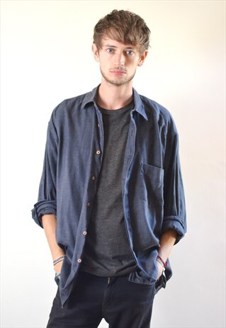 90S VINTAGE CHARCOAL GREY MINIMAL FLANNEL SHIRT