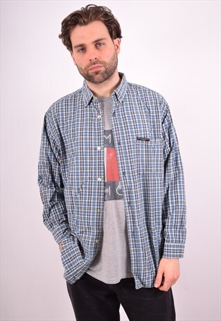 RALPH LAUREN MENS VINTAGE SHIRT MEDIUM BLUE CHECK 90S