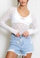 SHEER LACE V NECK BODYSUIT IN WHITE 