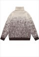 FLUFFY TURTLENECK SWEATER GRADIENT KNITTED JUMPER IN BROWN