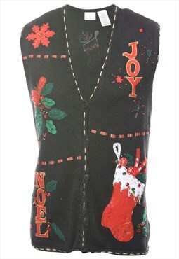 Vintage Beyond Retro Black Christmas Vest - L