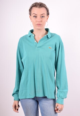 LACOSTE WOMENS VINTAGE POLO SHIRT LONG SLEEVE MEDIUM GREEN 9
