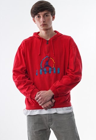 VINTAGE NIKE AIR JORDAN HOODIE PULLOVER 90S RED