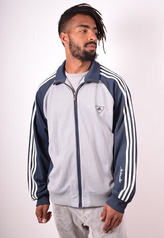 ADIDAS MENS VINTAGE TRACKSUIT TOP JACKET LARGE GREY 90S