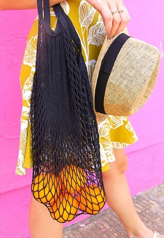 BLACK STRING FISHNET SHOPPING BAG