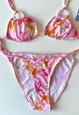 Y2K Deadstock Vintage Floral Retro Print Summer Beach Bikini