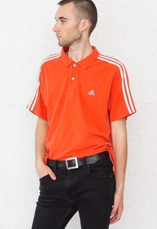 90S VINTAGE ORANGE ADIDAS SHORT SLEEVE POLO SHIRT