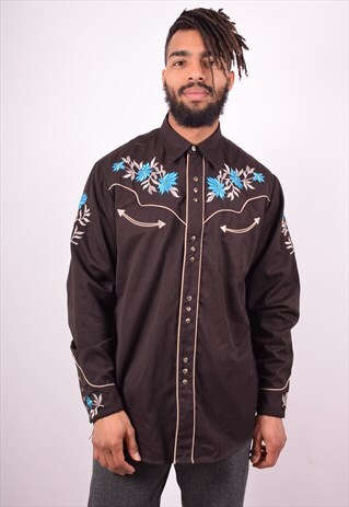 MENS VINTAGE SHIRT LARGE BLACK 90'S