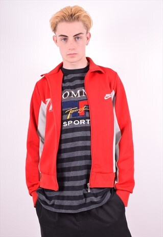 NIKE MENS VINTAGE TRACKSUIT TOP JACKET SMALL RED 90'S