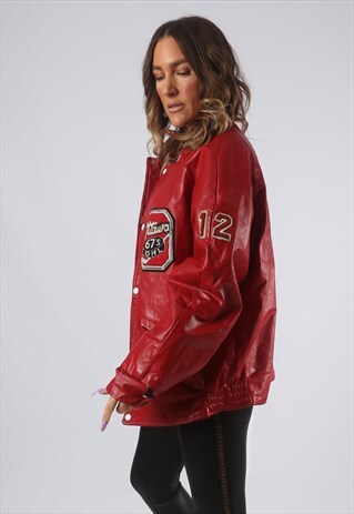 RARE LEATHER JACKET BOMBER OVERSIZED VARSITY UK 18 (CK7H)
