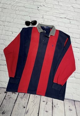 Navy & Red Striped Rugby Style Shirt Size L