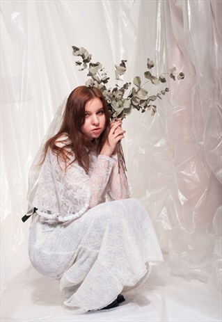 VINTAGE REVIVAL WEDDING DRESS 80S WHITE LACE PROM DRESS