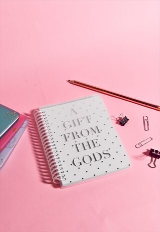 A GIFT FROM THE GODS A6 SPIRAL NOTEBOOK IN WHITE AND SILVER