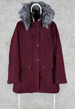 Nautica Red Parka Jacket Coat Faux Fur Hood Women's XL