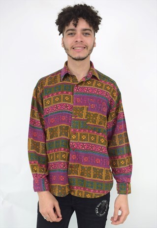 VINTAGE 90'S PINK GOLD & GREEN PATTERNED SHIRT